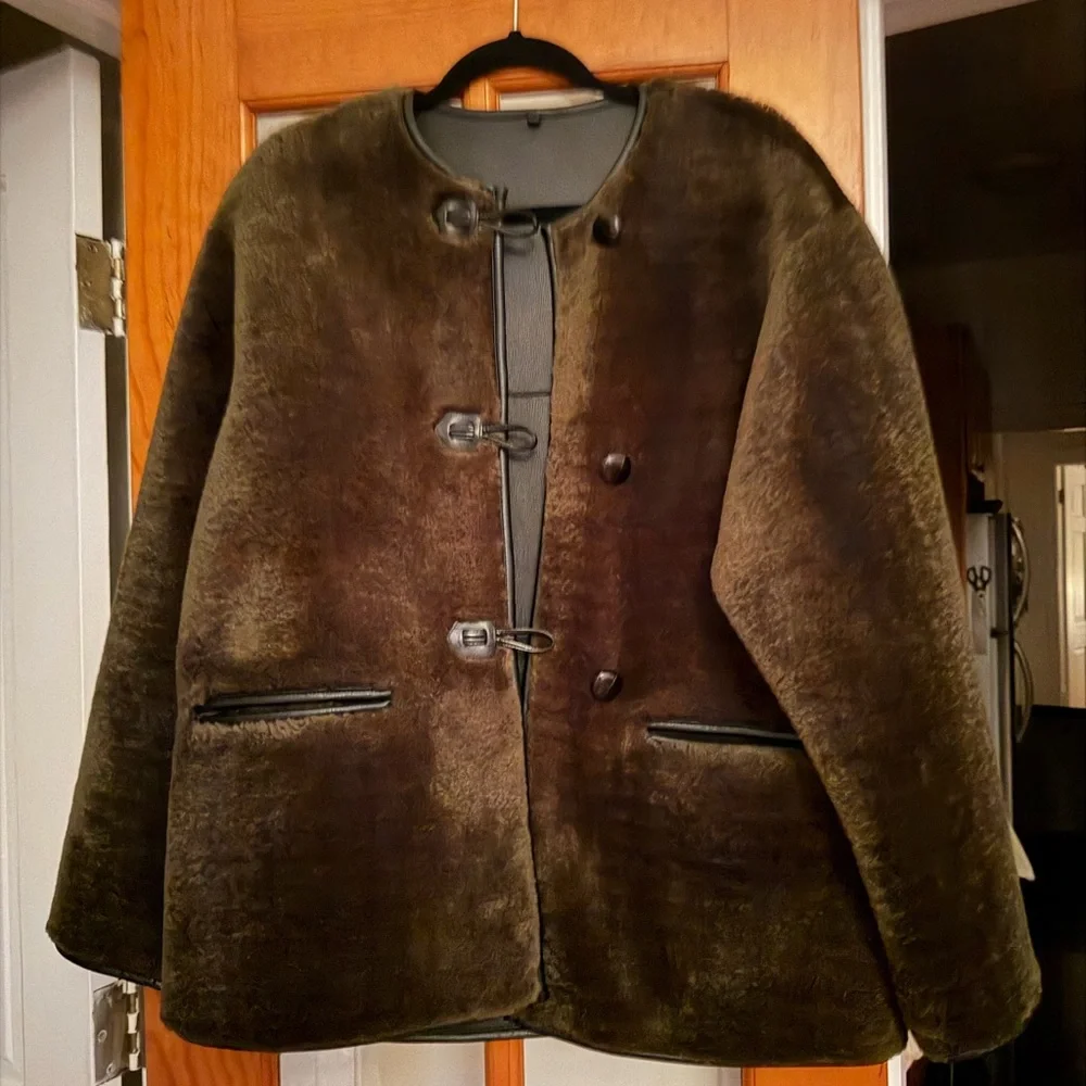 Mango olive green shearling fur effect jacket size medium - Picture 6 of 7